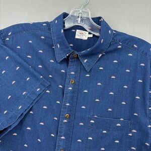 Faherty Shirt Mens Large Blue Indigo Chambray Sun Print Short Sleeve Button Down